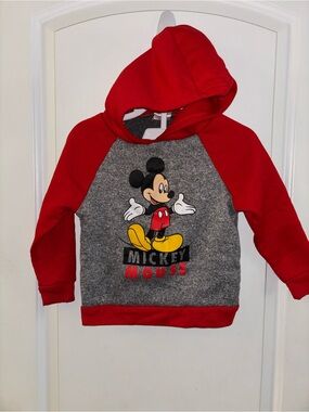 Disney Red and Gray Mickey Mouse Hooded Sweatshirt for Kids